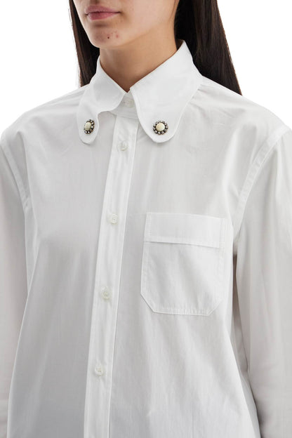 Structured Collar White Optical Long Sleeve Cotton Shirt  - White