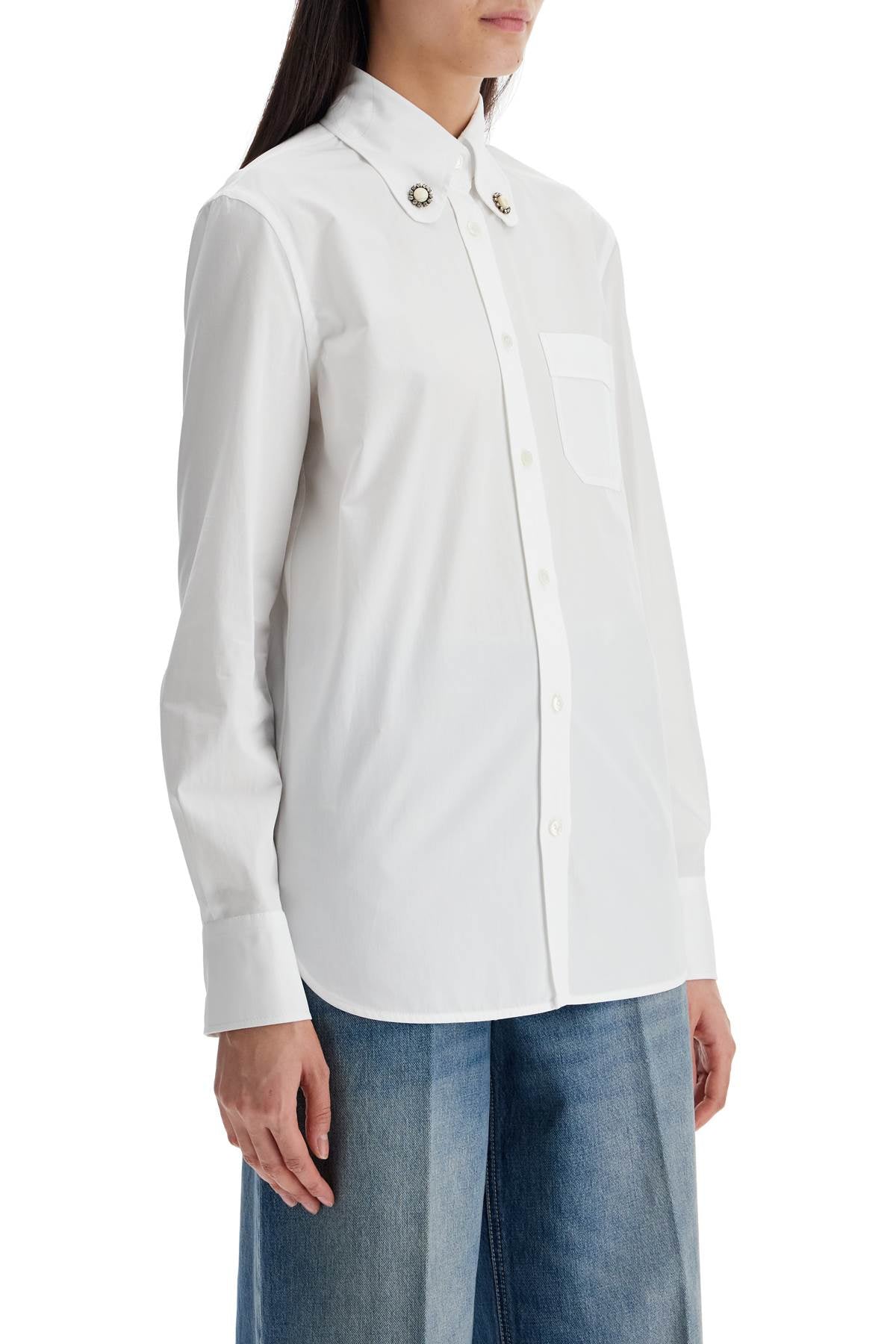 Structured Collar White Optical Long Sleeve Cotton Shirt  - White