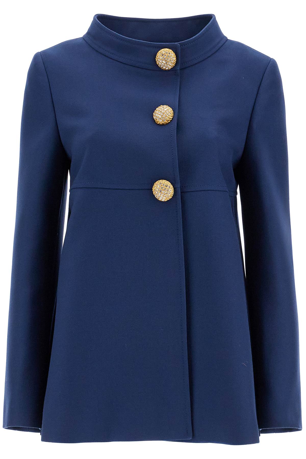 Slim Indigo Silk Jacket With Golden Buttons  - Blue