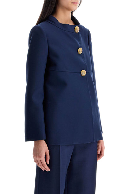 Slim Indigo Silk Jacket With Golden Buttons  - Blue