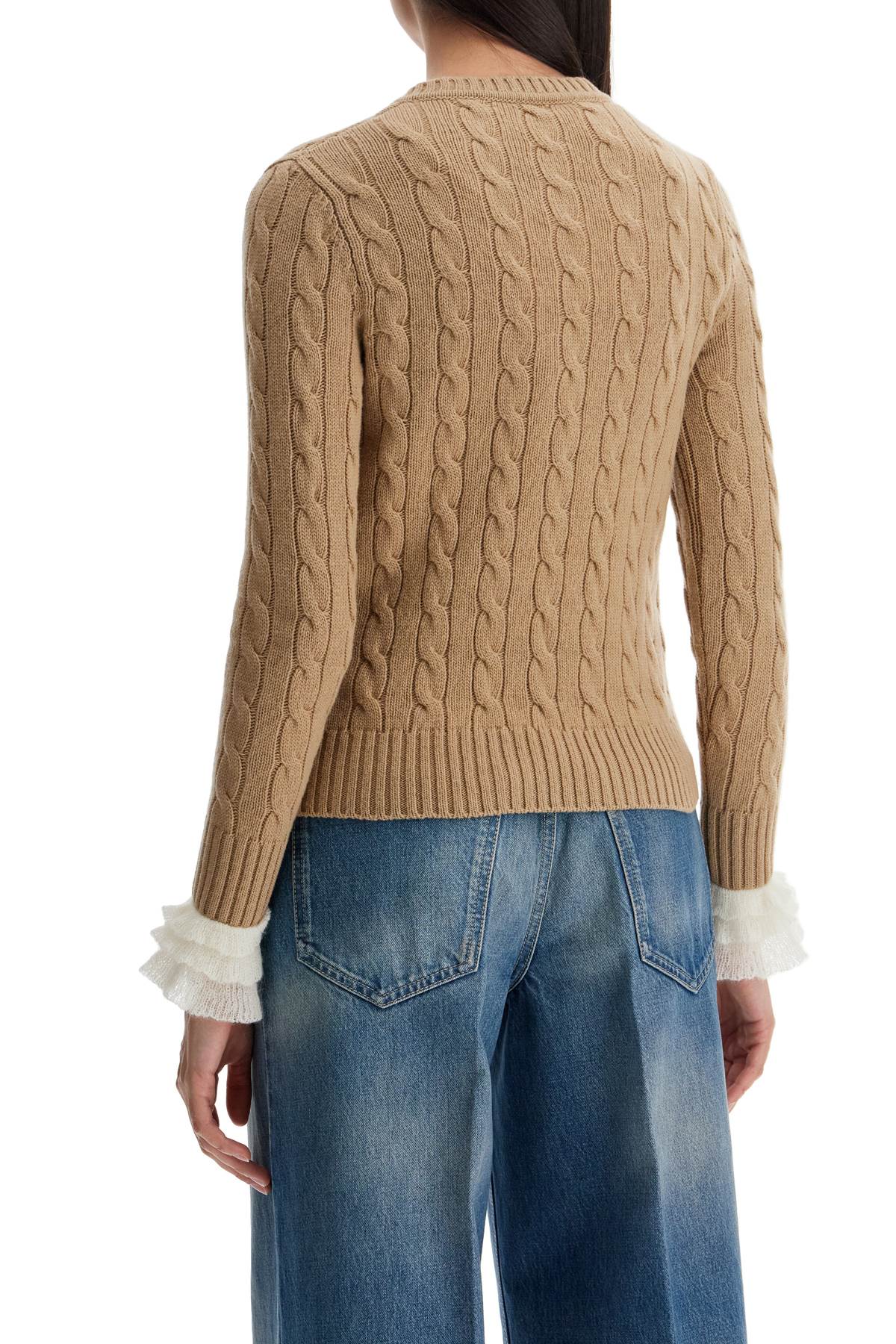 Beige And Ivory Cable Knit Crew Neck Sweater  - Beige