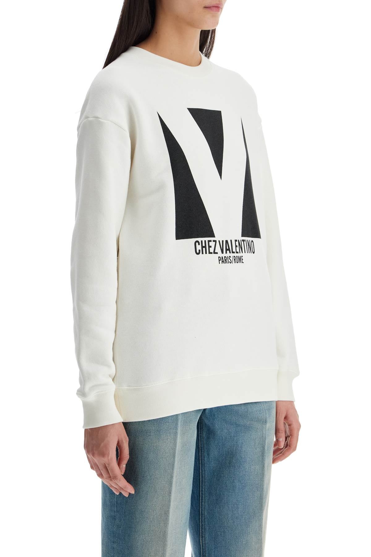 Ivory Cotton Sweatshirt With Bold Stylized Logo  - Beige