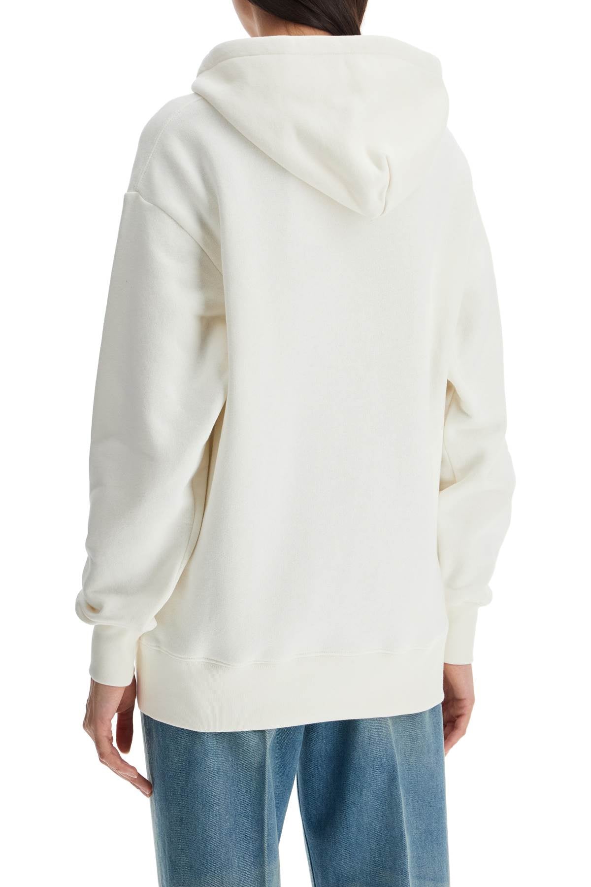 Ivory Cotton Hoodie With Large Logo  - Beige