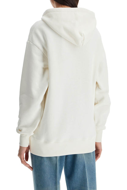 Ivory Cotton Hoodie With Large Logo  - Beige