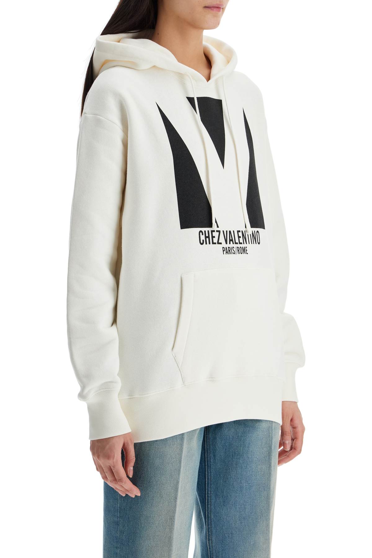 Ivory Cotton Hoodie With Large Logo  - Beige