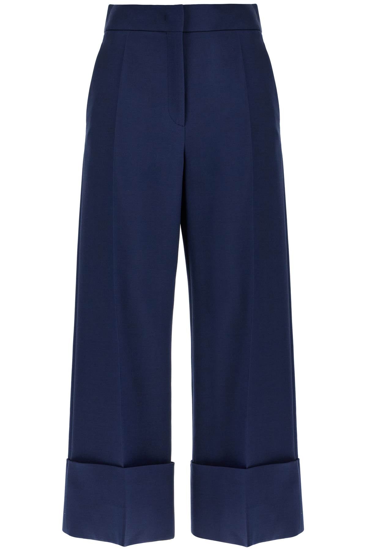 High-waisted Wide Leg Pants In Silk And Wool Indigo  - Blue