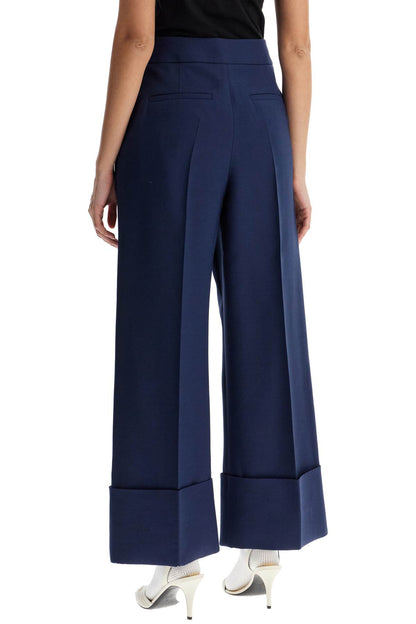 High-waisted Wide Leg Pants In Silk And Wool Indigo  - Blue