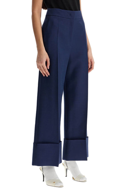 High-waisted Wide Leg Pants In Silk And Wool Indigo  - Blue