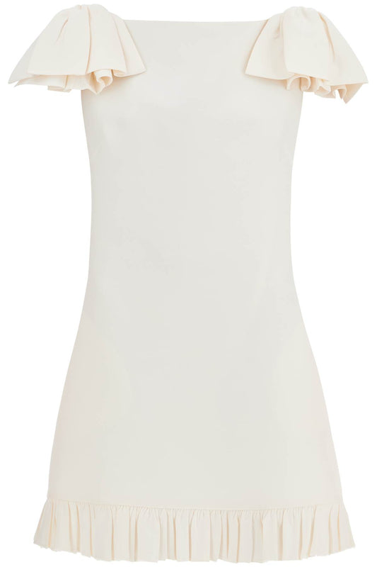 Mini Crepe Couture Dress With Bows  - White