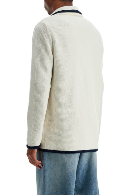 Men's Cotton And Wool Jacket In Butter Color With Shawl Collar  - Beige