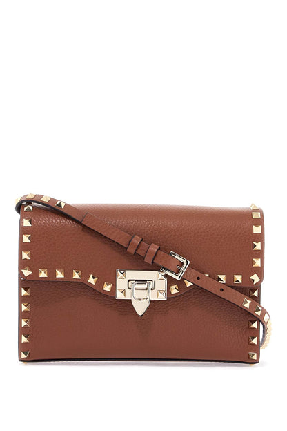 Small Brown Leather Shoulder Bag With Studs  - Brown