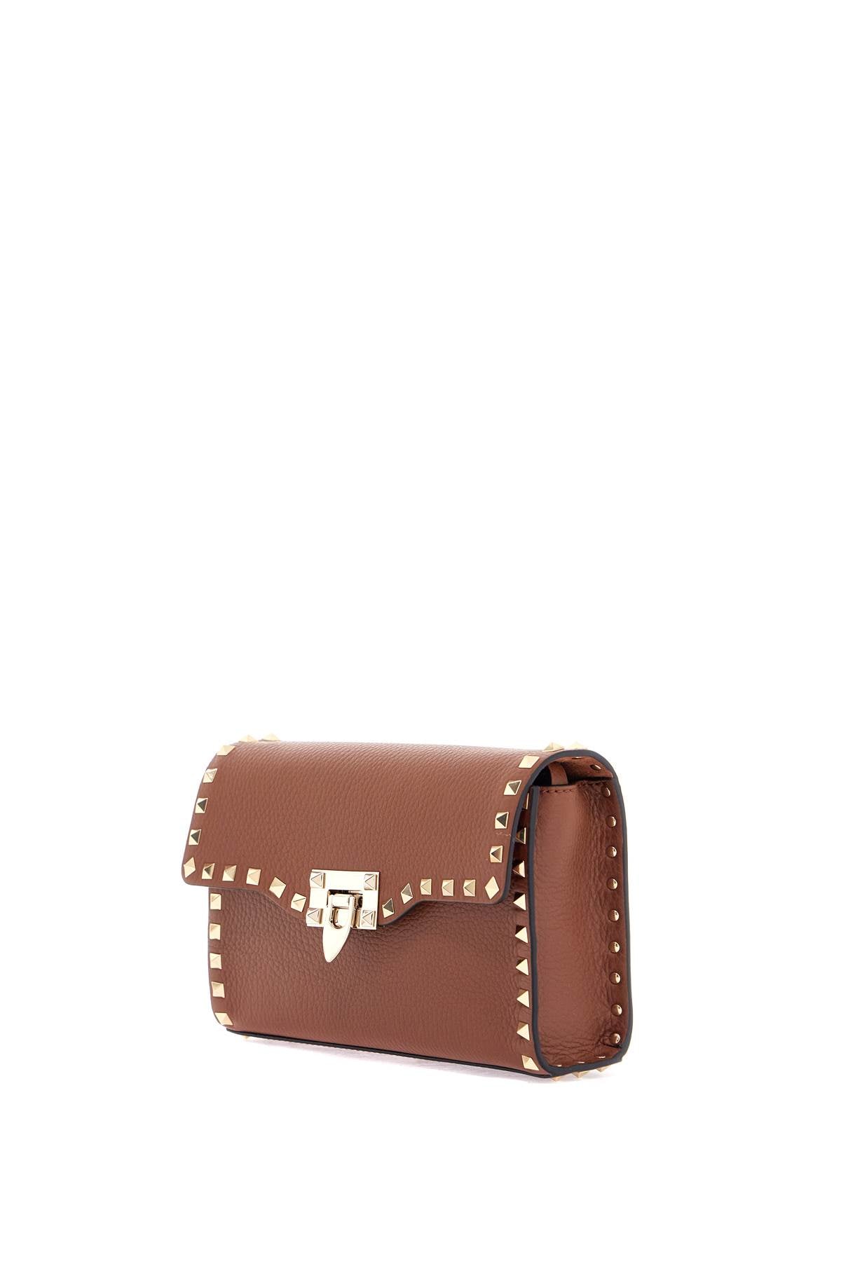 Small Brown Leather Shoulder Bag With Studs  - Brown