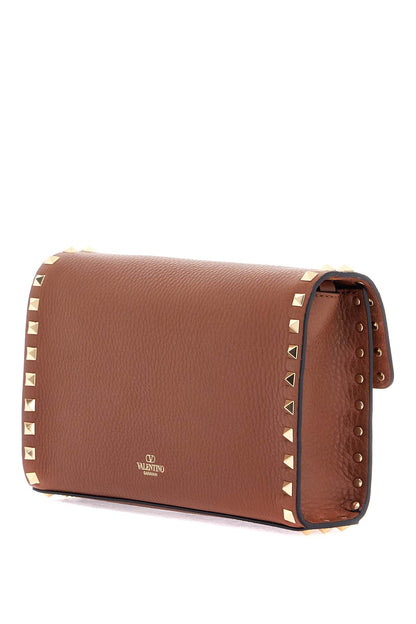 Small Brown Leather Shoulder Bag With Studs  - Brown