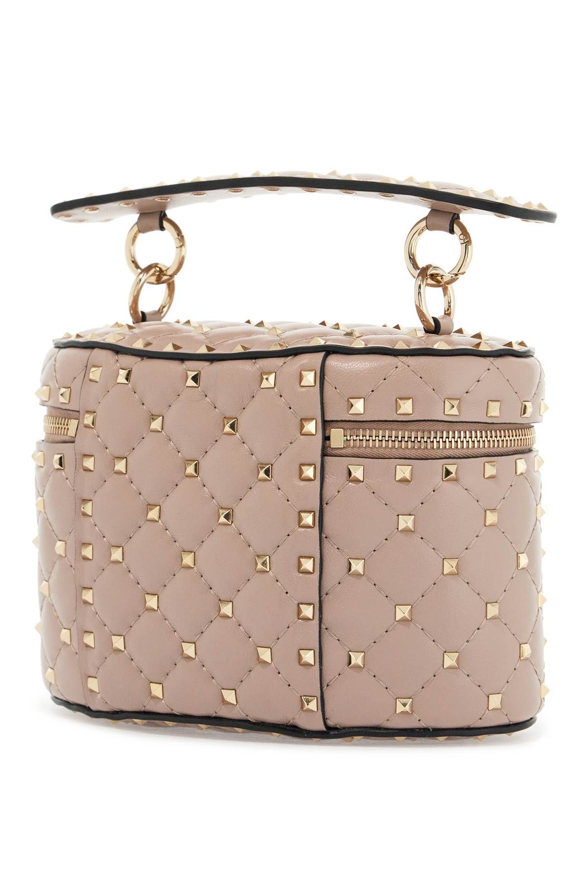 Cylindrical Vanity Bag In Powder Leather With Diamond Pattern  - Neutro