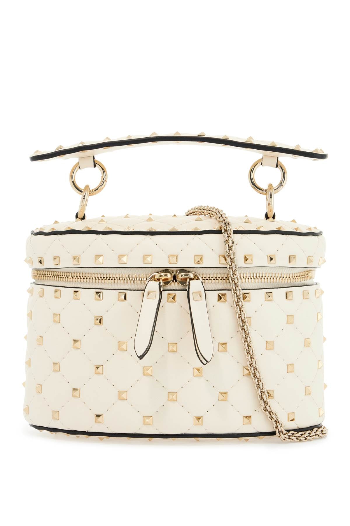 Light Ivory Leather Cylinder Bag With Chain  - Beige