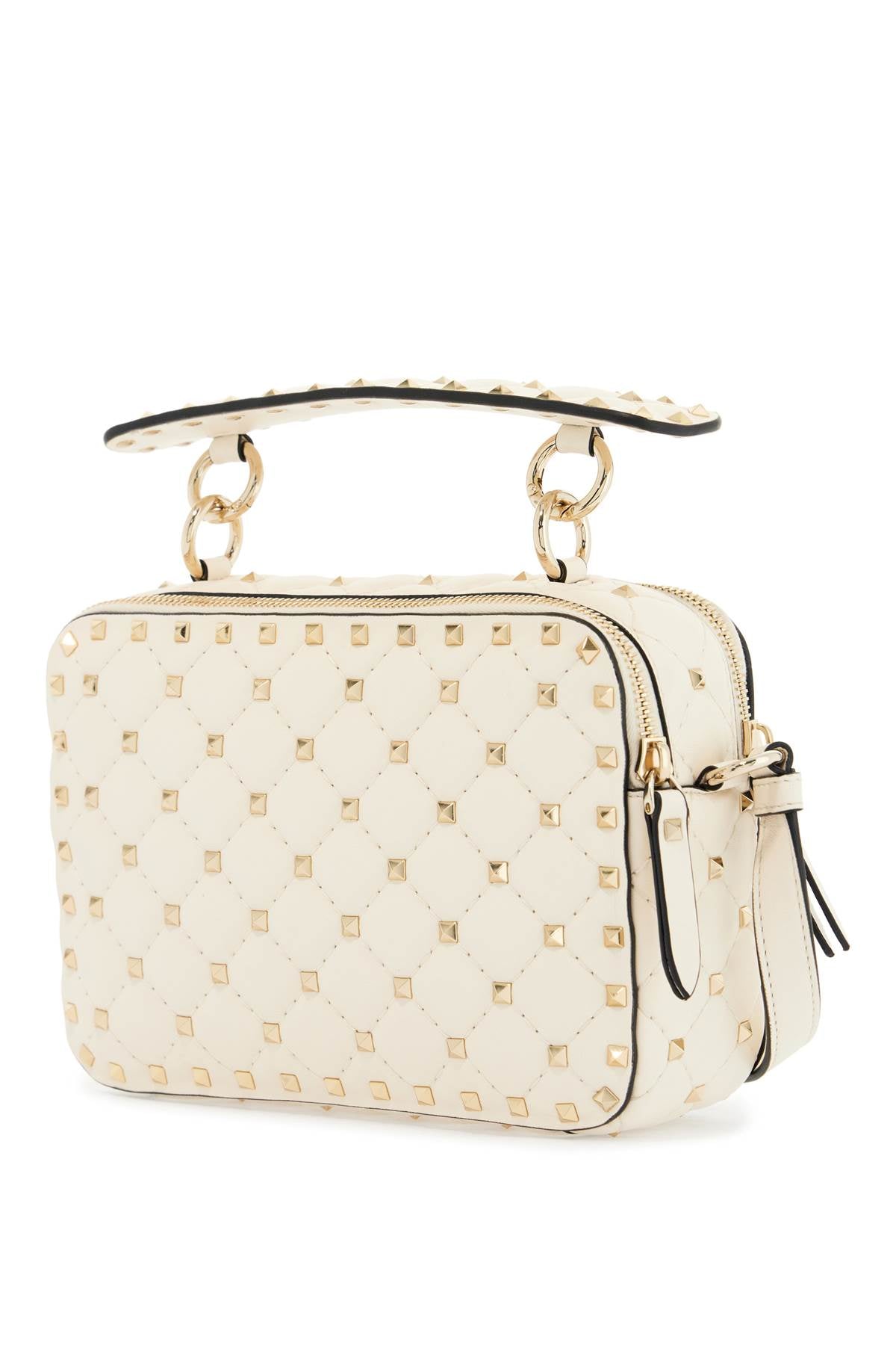 Ivory Quilted Leather Crossbody Bag With Studs  - Beige