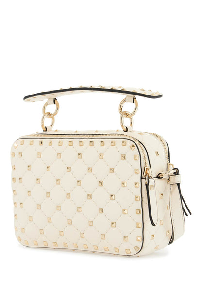 Ivory Quilted Leather Crossbody Bag With Studs  - Beige