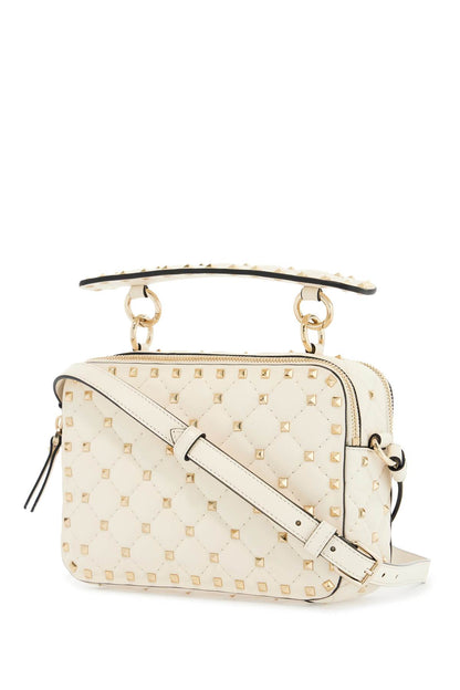 Ivory Quilted Leather Crossbody Bag With Studs  - Beige