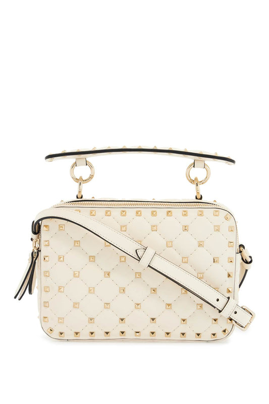 Ivory Quilted Leather Crossbody Bag With Studs  - Beige