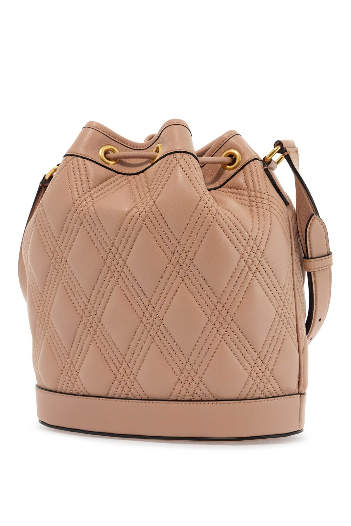 Quilted Pink Leather Bucket Crossbody Bag With Golden Details  - Pink