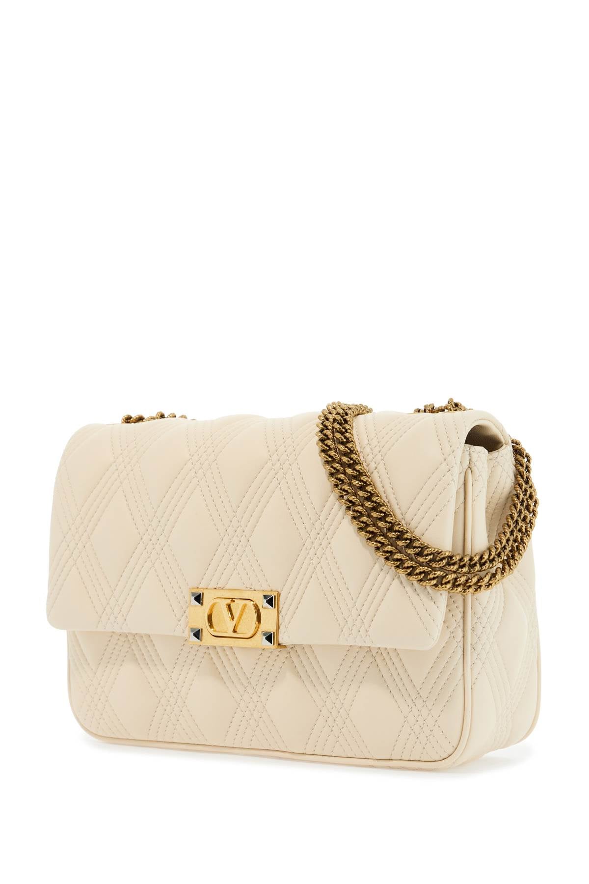 Quilted Shoulder Bag Butter White With Golden Chain  - White