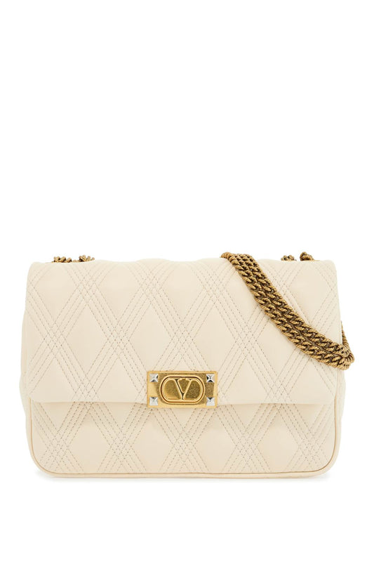 Quilted Shoulder Bag Butter White With Golden Chain  - White