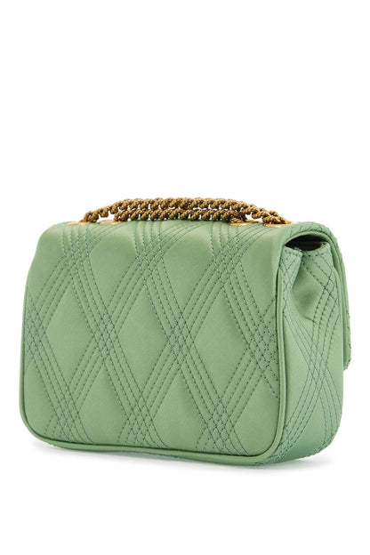 Small Quilted Green Silk Shoulder Bag With Chain  - Green