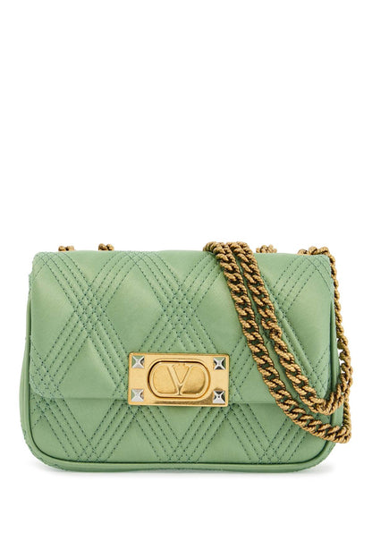 Small Quilted Green Silk Shoulder Bag With Chain  - Green