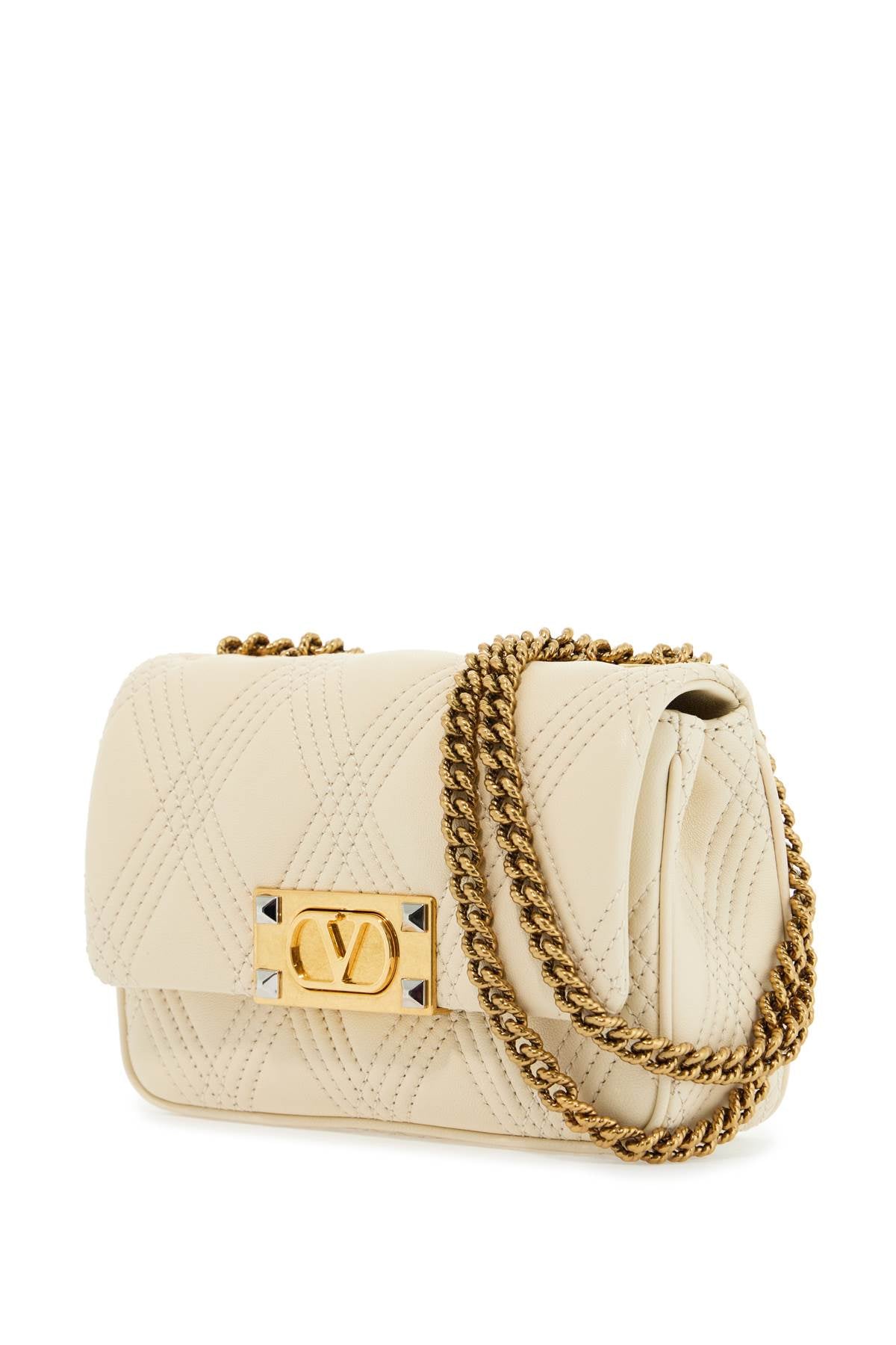 Small Shoulder Bag In Leather With Golden Chain Butter White  - White