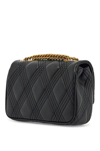 Small Black Quilted Shoulder Bag With Gold Chain  - Black