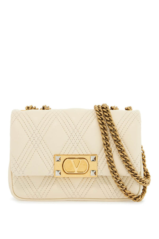 Small Shoulder Bag In Leather With Golden Chain Butter White  - White