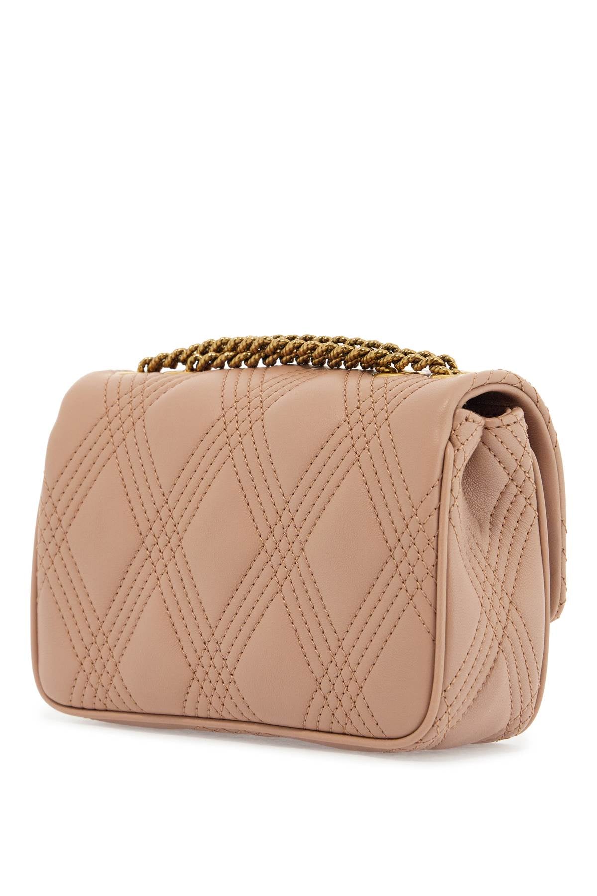 Small Shoulder Bag In Cinnamon Pink With Diamond Pattern  - Pink