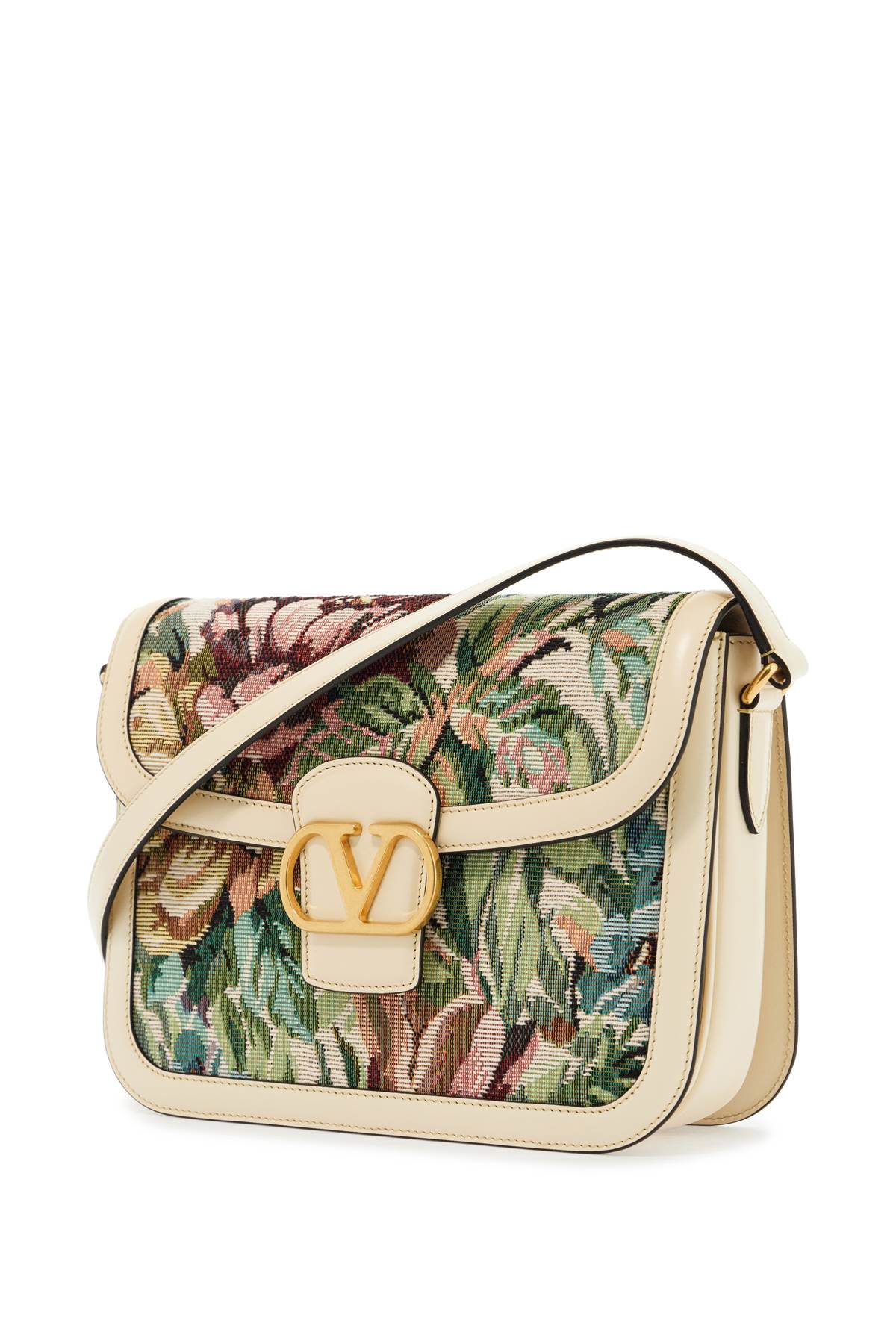 Multicolored Floral Shoulder Bag In Butter White Leather  - Multicolor