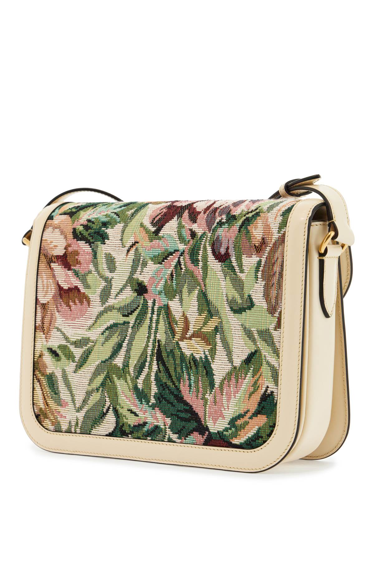 Multicolored Floral Shoulder Bag In Butter White Leather  - Multicolor