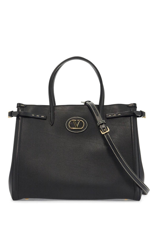 Borsa Tote In Pelle Nera Con Manici E Tracolla  - Black