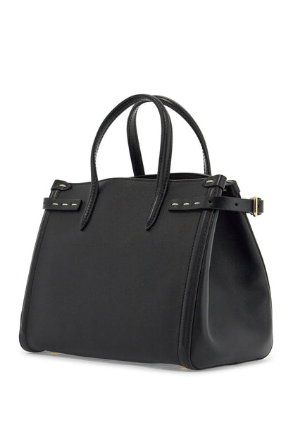 Borsa Tote Piccola Nera In Pelle Con Logo Oro  - Black