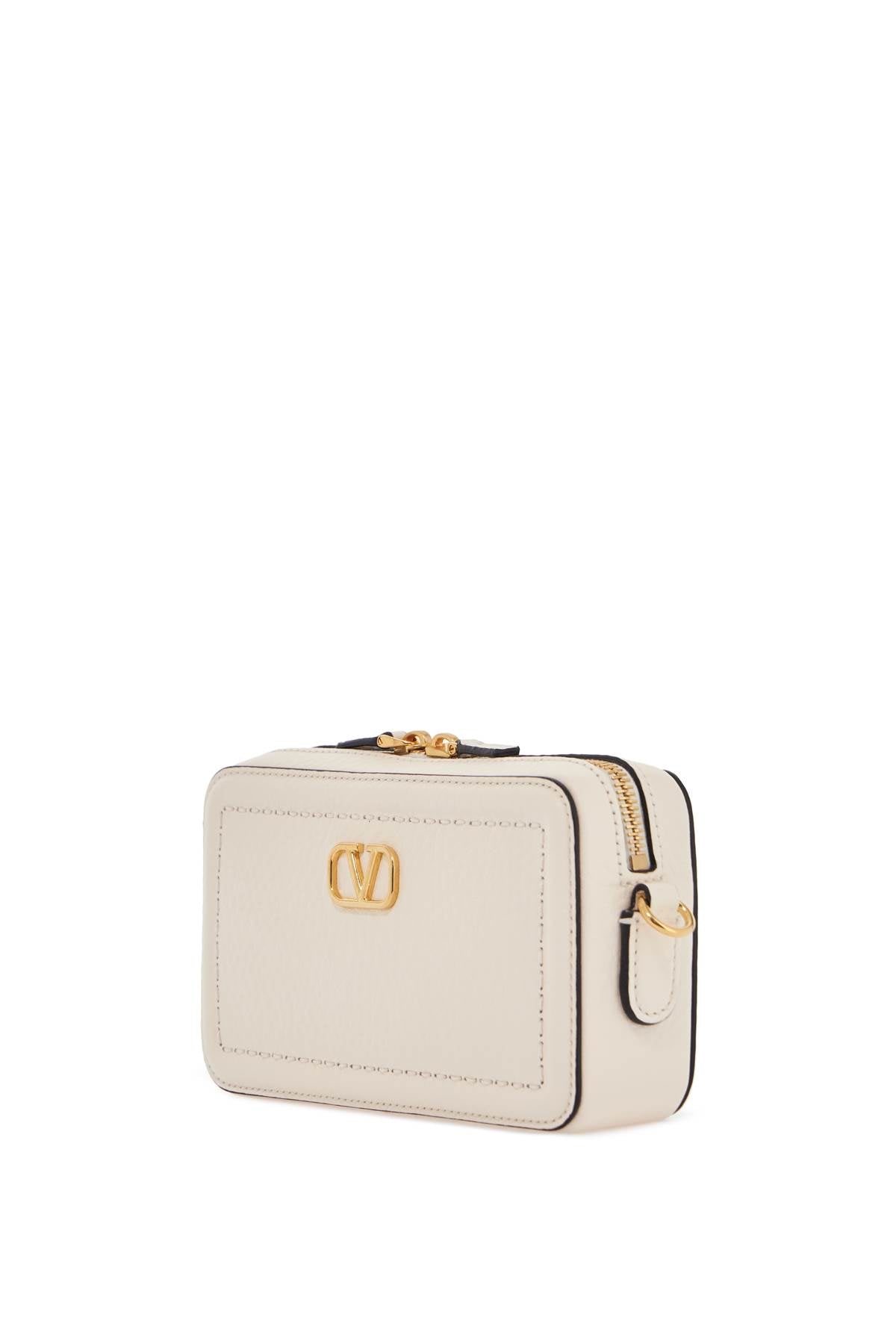 Mini Camera Case In Ivory Leather With Adjustable Strap And Golden Details  - Beige