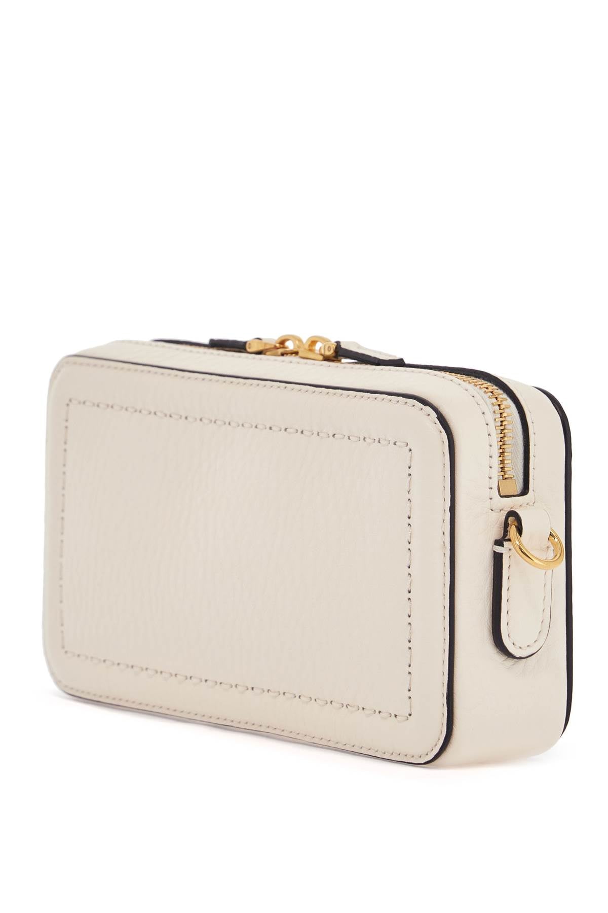 Mini Camera Case In Ivory Leather With Adjustable Strap And Golden Details  - Beige