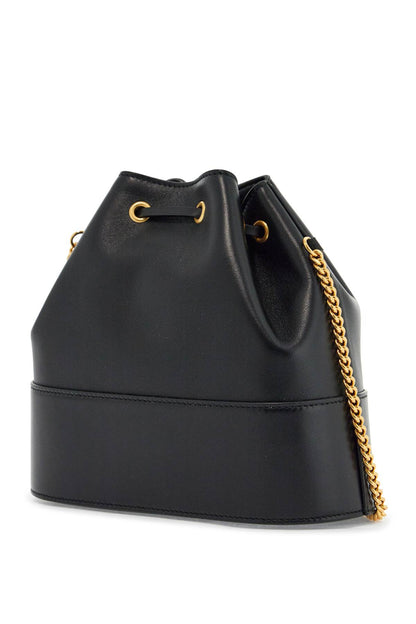 Mini Bucket Bag In Black Leather With Drawstring  - Black