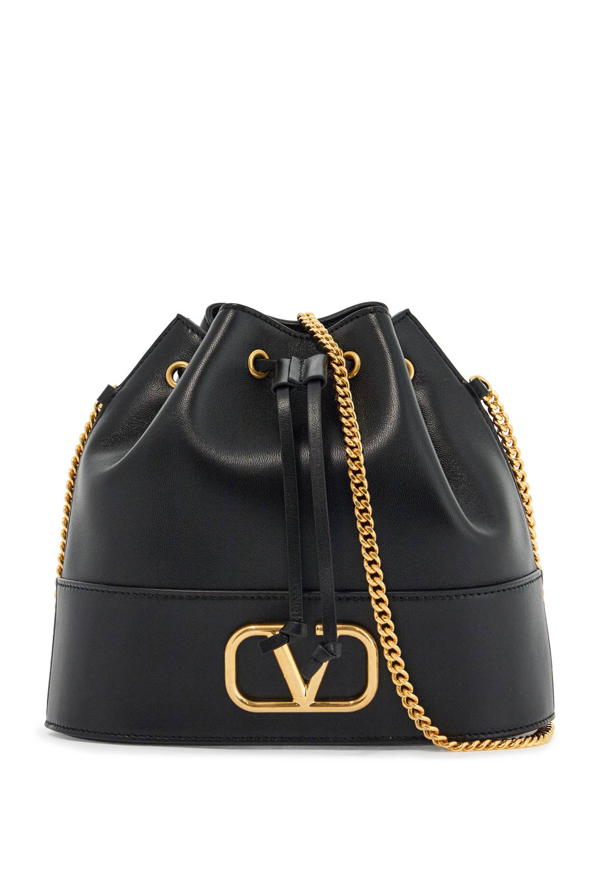 Mini Bucket Bag In Black Leather With Drawstring  - Black