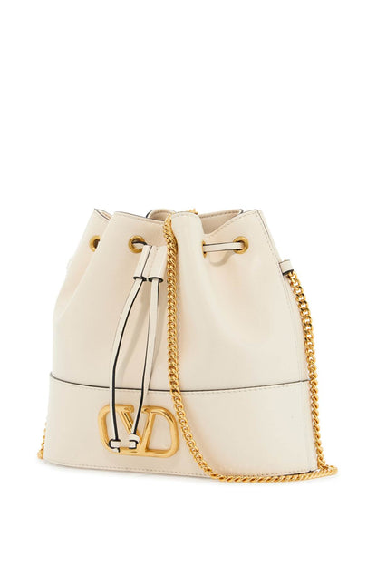 Mini Bucket Bag In Ivory Leather With Chain  - Beige