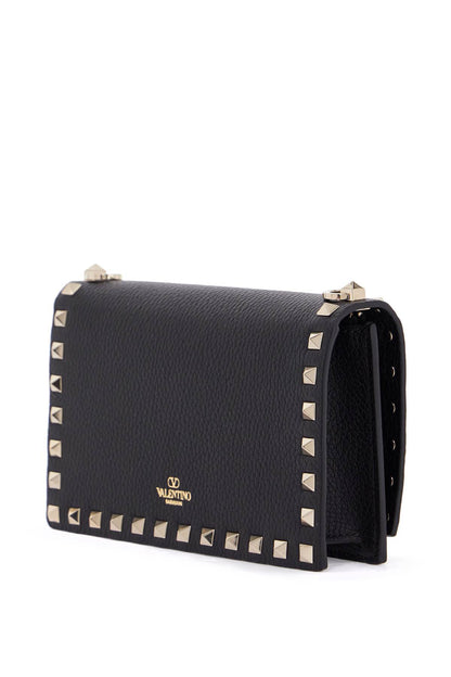 Mini Black Leather Bag With Golden Metal Studs  - Black