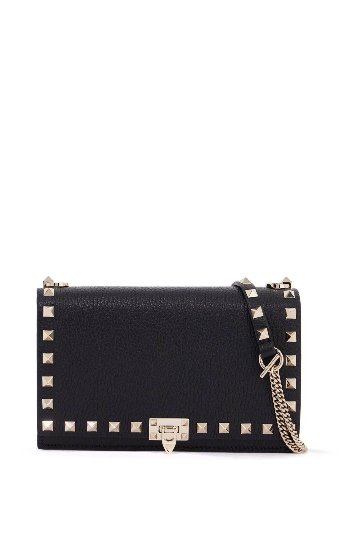 Mini Black Leather Bag With Golden Metal Studs  - Black