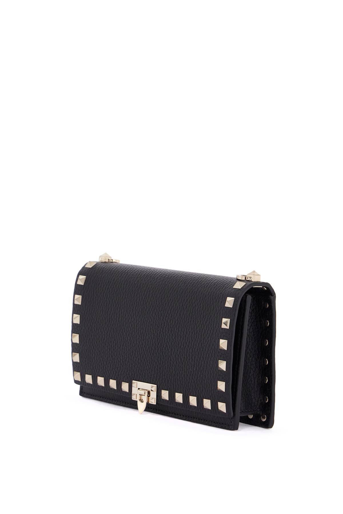 Mini Black Leather Bag With Golden Metal Studs  - Black