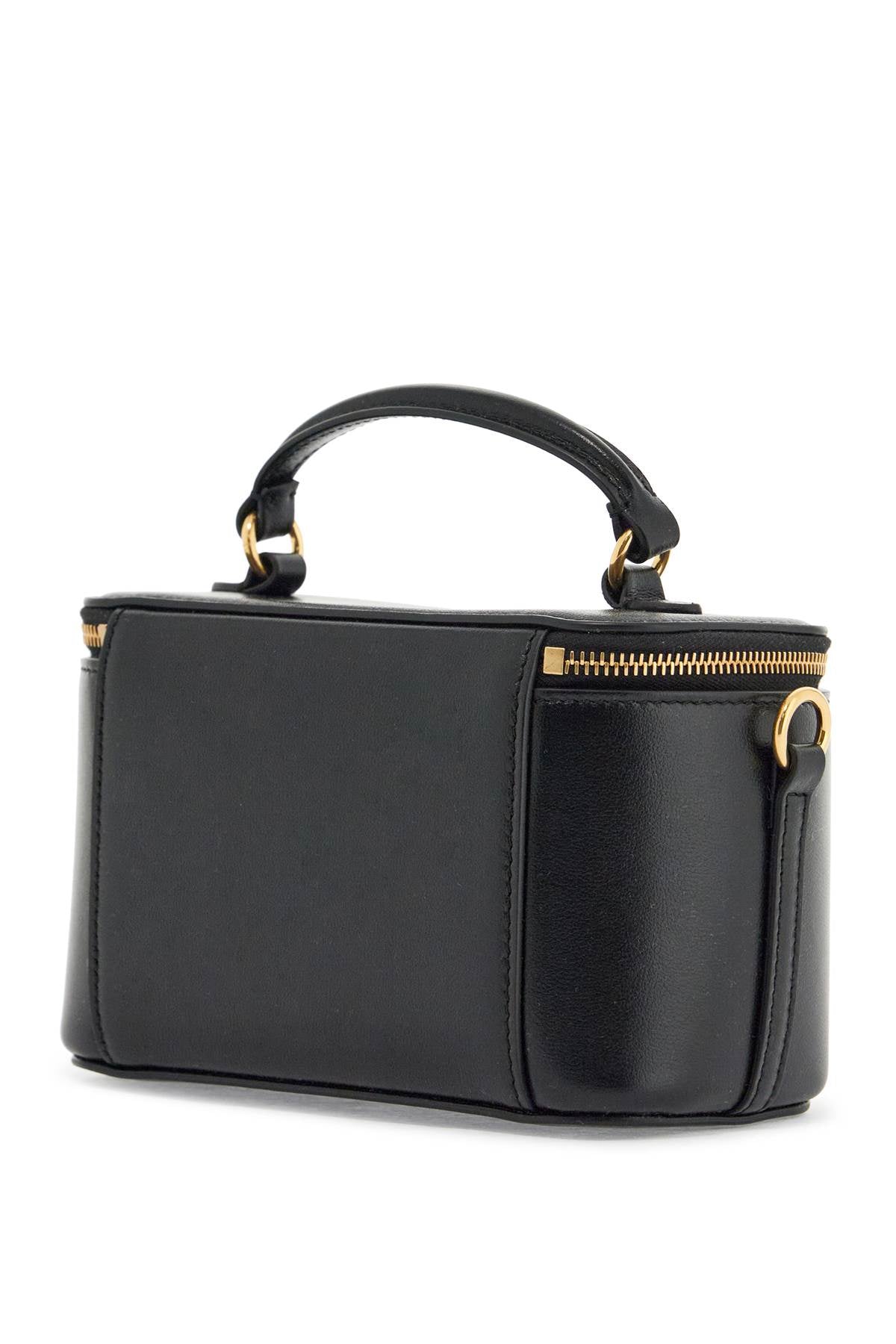 Beauty Case Pelle Nera Con Zip Dorata E Tracolla Regolabile  - Black