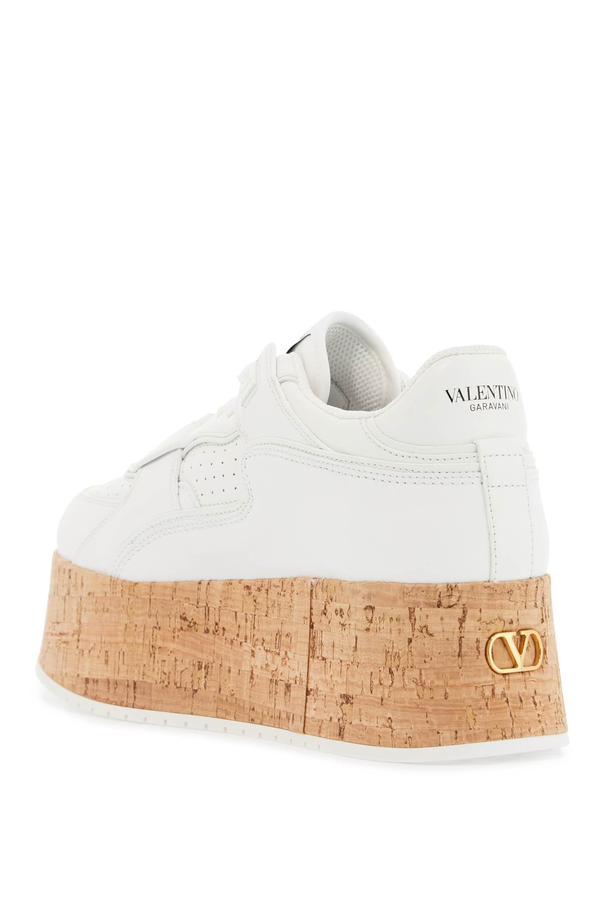 Sneaker With Cork Sole And White Leather Perforated Details  - White