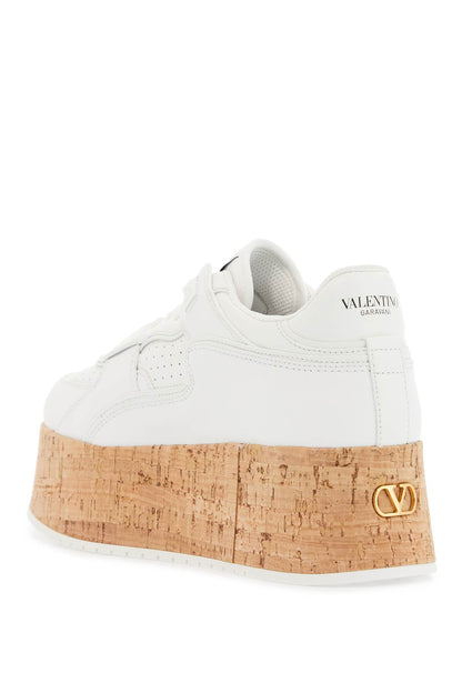 Sneaker With Cork Sole And White Leather Perforated Details  - White