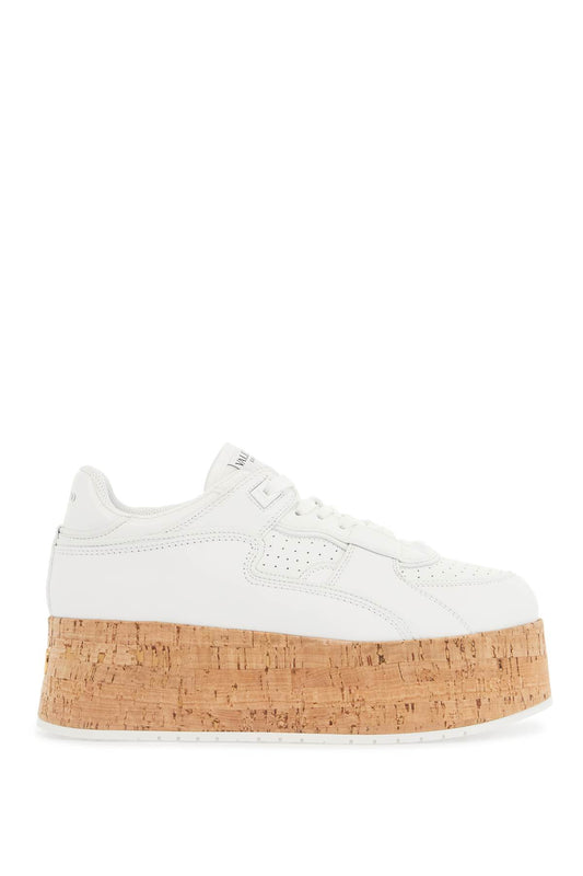 Sneaker With Cork Sole And White Leather Perforated Details  - White