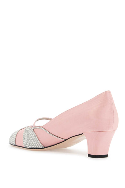 Pink Satin Pumps With Rhinestones  - Pink