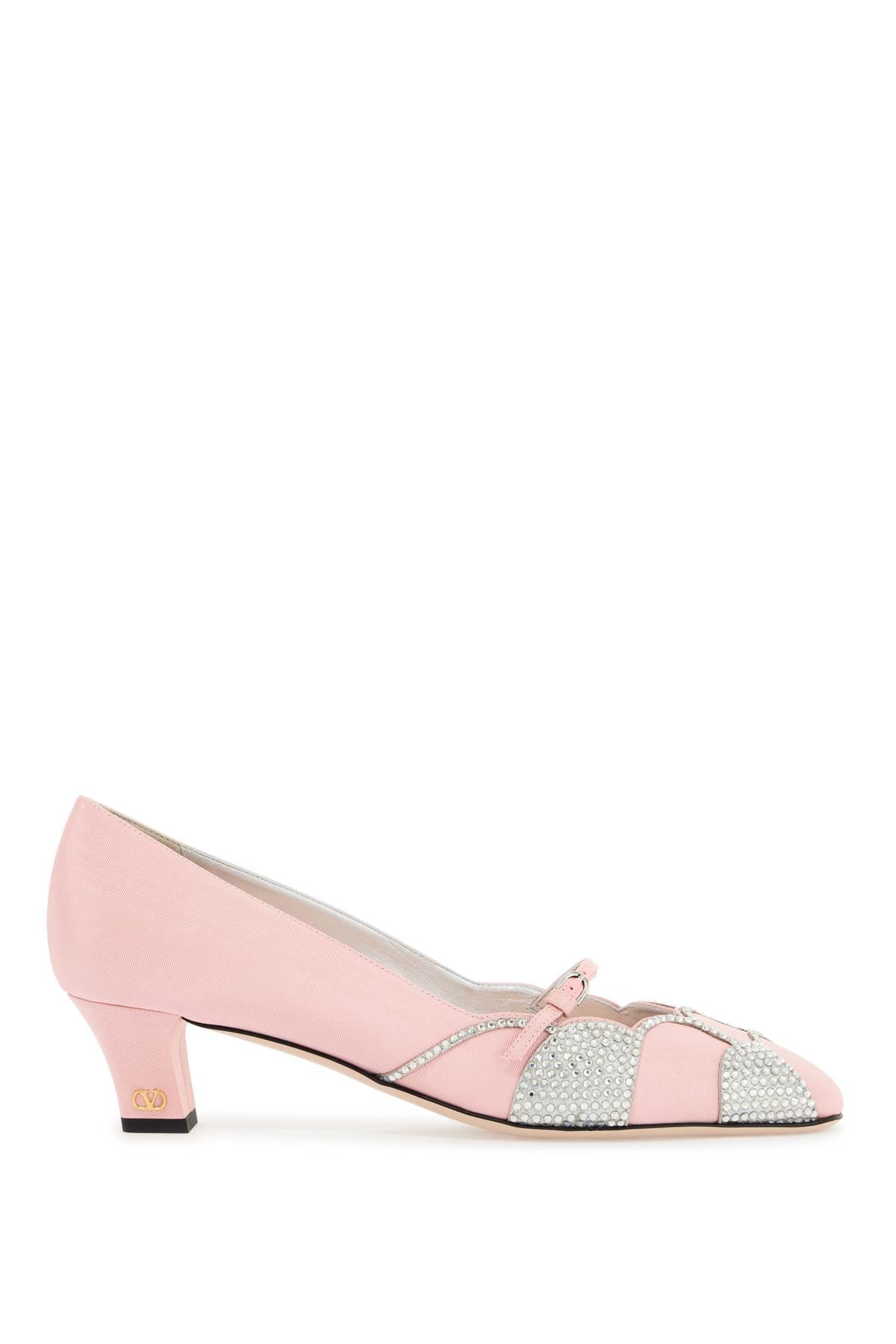 Pink Satin Pumps With Rhinestones  - Pink